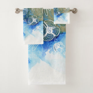 Bleu Blanc Floral Abstrait 71