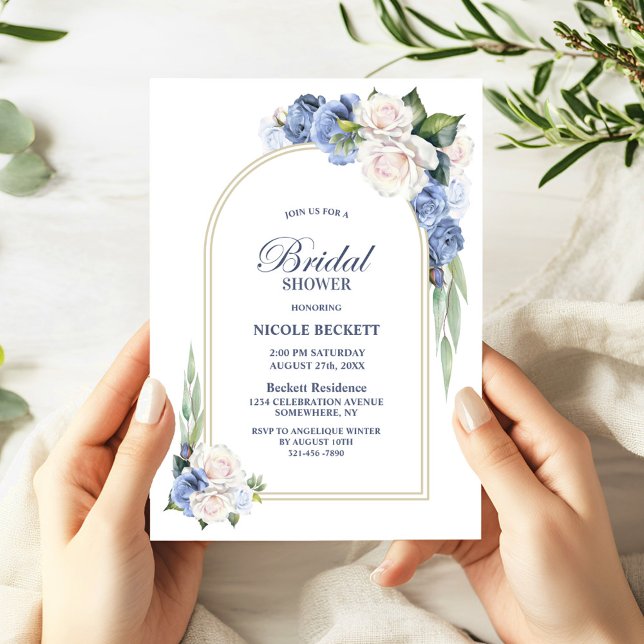 Bleu Blanc Floral Arch nuptiale Douche Invitation (Créateur téléchargé)