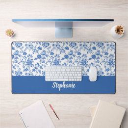 Bleu Blanc Floral Personnalisé Nom