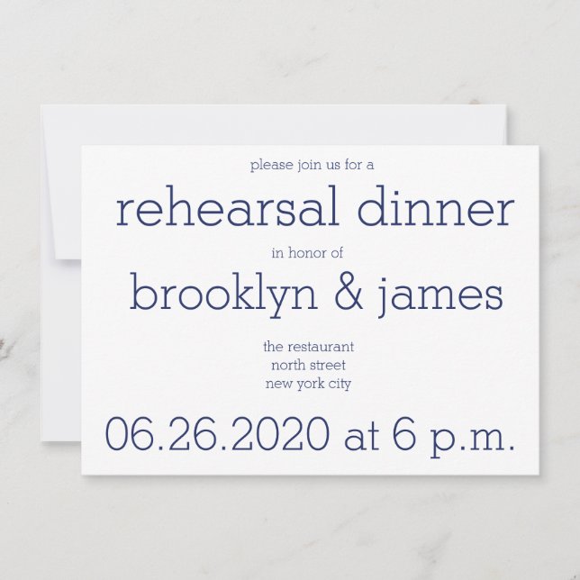 Bleu blanc Invitations de répétition Mariage moder (Devant)