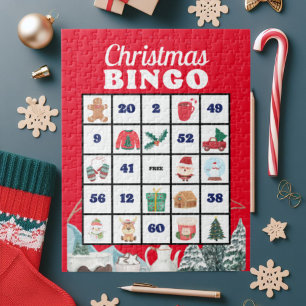 Bleu blanc Jeu de Noël Bingo jigsaw Puzzle