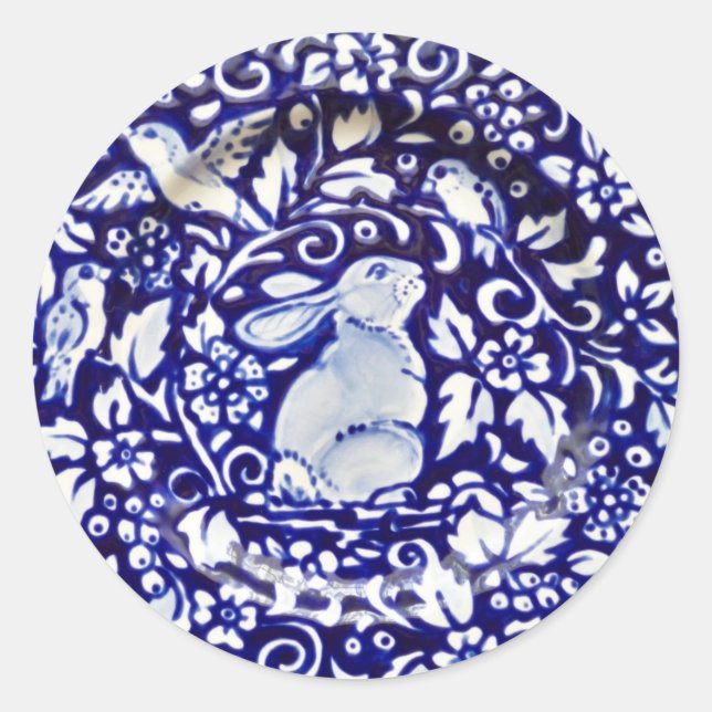 Bleu blanc lapin Oiseau Floral Sticker Dedham Navy (Devant)