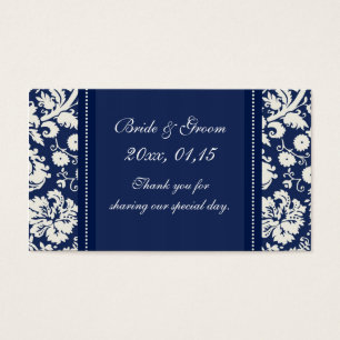 Bleu blanc Mariage damassé Favoriser les étiquette