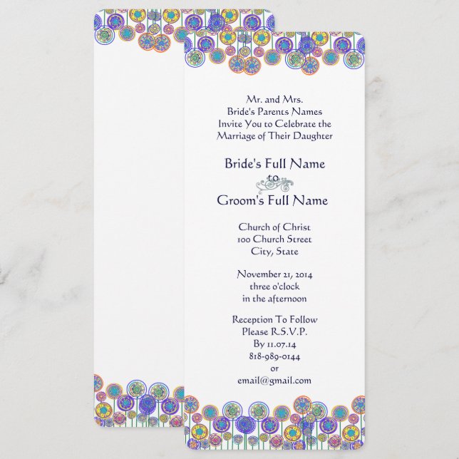 Bleu blanc moderne Faire-part de mariage floral (Devant / Derrière)