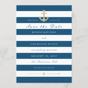 Bleu Blanc Nautique Enregistrer la date Carte phot