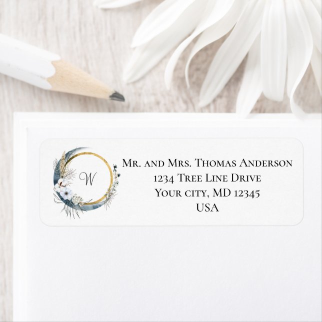 Bleu Blanc or Floral Monogramme Mariage Boho (En situation)