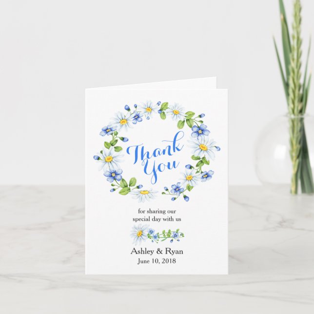 Bleu Blanc Pays Daisy Photo Mariage Merci (Devant)