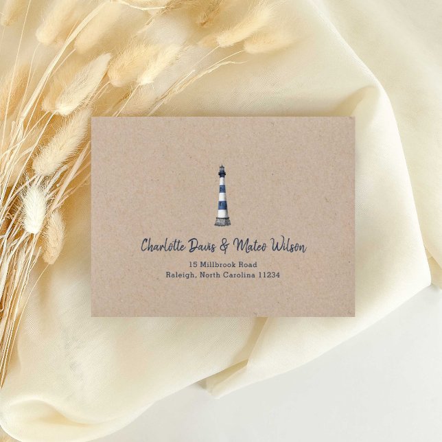 Bleu Blanc Phare Kraft RSVP Enveloppe (Créateur téléchargé)
