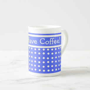 Bleu/Blanc Polka Dot Bone Chine Café Mug