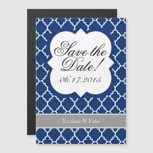 Bleu Blanc Quatrefoil Sauvez Le Magnet De La Date