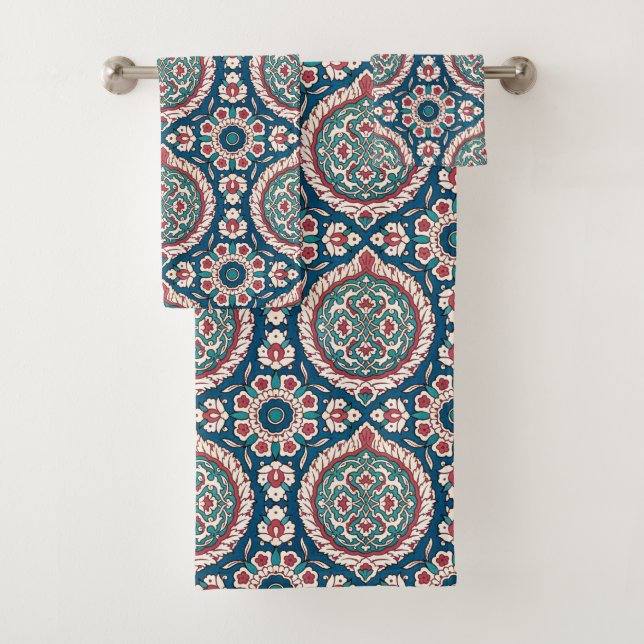 Bleu blanc rouge Turquoise Oriental Azulejo Motif (En situation)