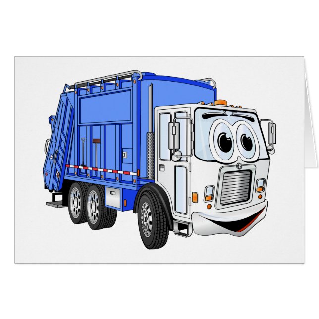 Bleu blanc souriant Dessin de camion à ordures (Devant horizontal)