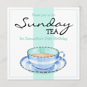 Bleu blanc Teacup blanc vert blanc Invitation d'an