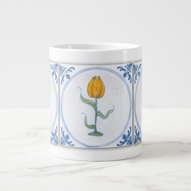 Bleu Blanc Tulipe Faux Carreaux Café Mug (Devant)