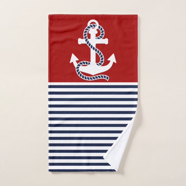 Bleu bleu marine Blancs et Ancre blanche (Serviette à main)