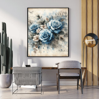 "Bleu Blossoms Poster - Arrière - plan Floral éton