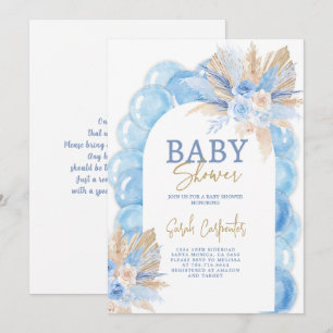 Bleu Boho Arch Baby shower garçon Invitation