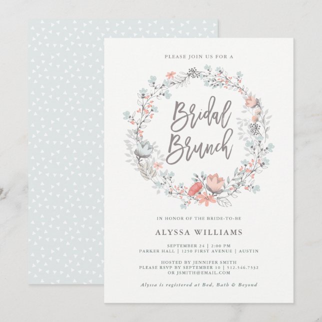 Bleu Boho Botanique Invitation Brunch (Devant / Derrière)