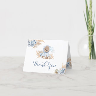 Bleu Boho Teddy Bear plié Carte de remerciements