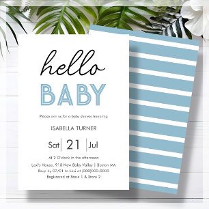 Bleu   Bonjour bébé   Invitation Baby shower