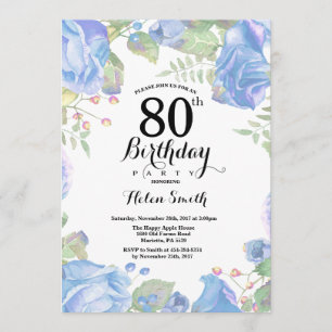 Bleu botanique Floral 80e anniversaire Invitation