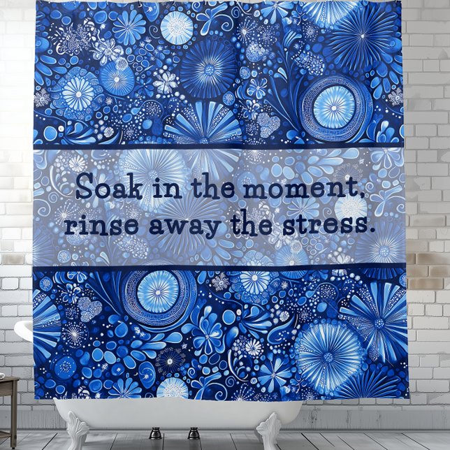 Bleu Botanique Shibori Dit Douche Rideau (Blue Botanical Shibori Sayings Shower Curtain.)