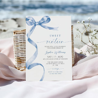 Bleu Bow Sweet 16 Anniversaire Invitation