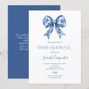 Bleu Bow Toile Baby shower garçon Invitation