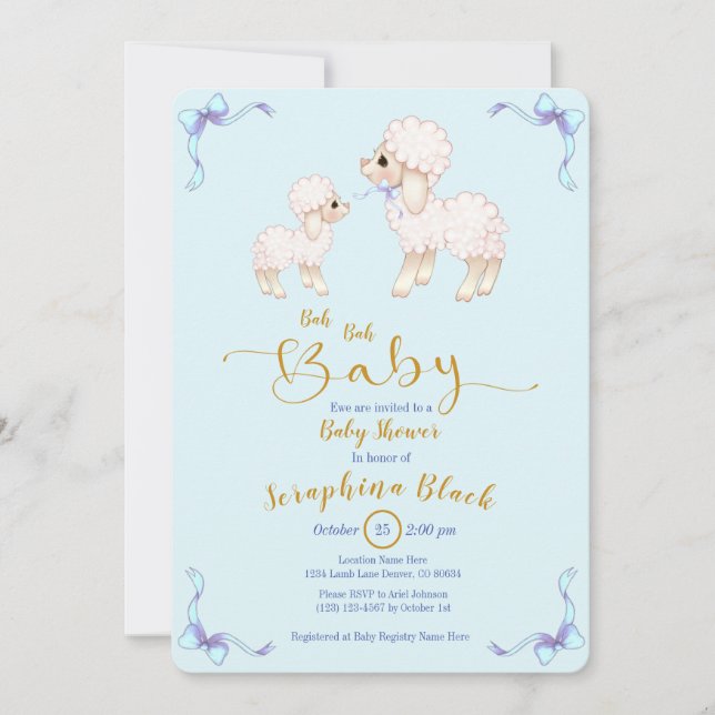 Bleu Boy  Lamb Baby shower Invitation (Devant)