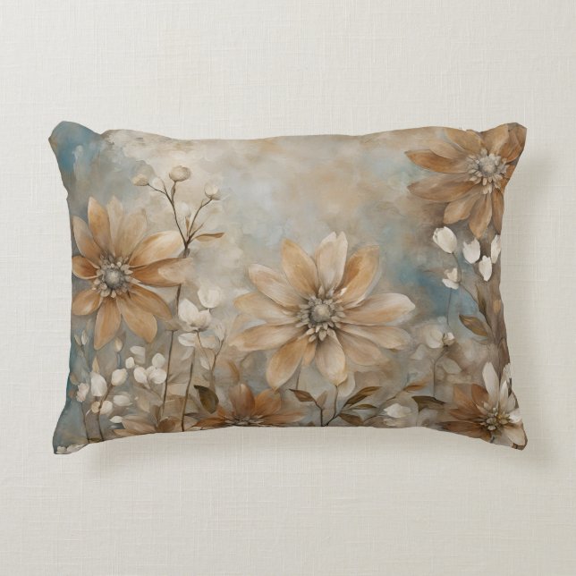 Bleu Brown Beige Ferme Floral Accent Coussin (Devant)