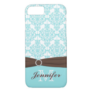 Bleu, Brown, Blanc Damask iPhone 7 Coque