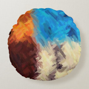 Bleu Brown orange Abstrait peinture Coussin rond