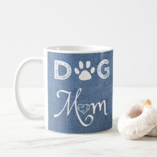 Bleu Burlap Chien Maman Café Mug