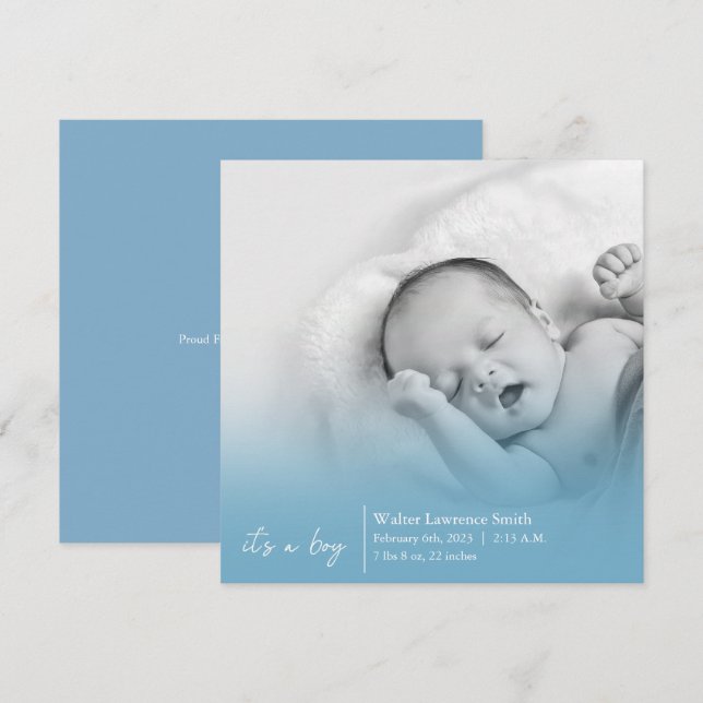 Bleu C’est un garçon Faire-part de naissance (Devant / Derrière)