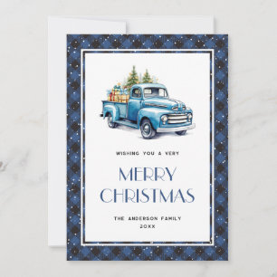 Bleu Camion Buffalo Plaid Joyeux Cartes de Noël