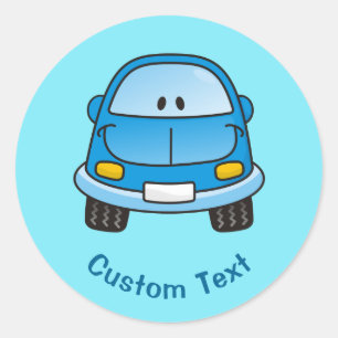 Bleu caricature voiture classique rond autocollant