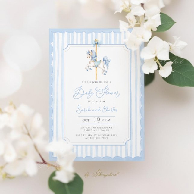Bleu Carousel Baby Boy Douche Invitation (Créateur téléchargé)