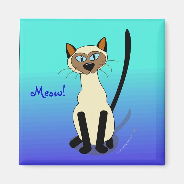 Bleu Cartographie Siamese Chat Meow Magnet Modèle (Devant)