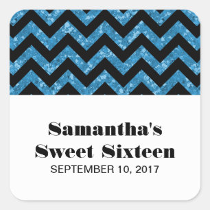 Bleu Chevron Parties scintillant Sweet 16 Stickers