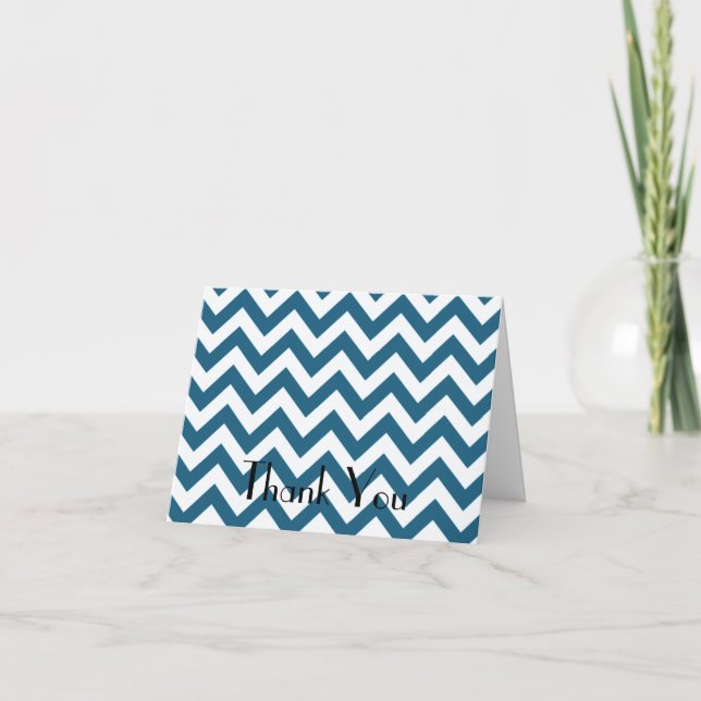 Bleu Chevron plié Carte de remerciements (Devant)