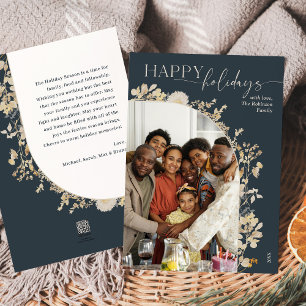 Bleu Chic Arch Famille Photo Joyeux Joyeux Carte V