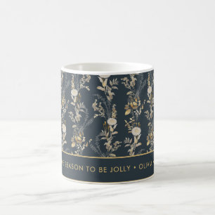 Bleu Chic & Or Floral Message Mugs personnalisés