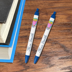 Bleu Chouette aux yeux fleuris stylo d'enseignant perso