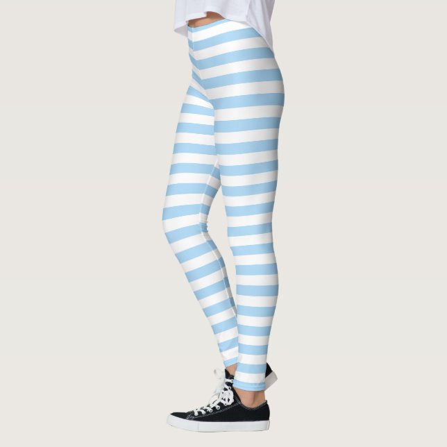 Bleu ciel et blanc Horizontal Été Grille Leggings (Gauche)