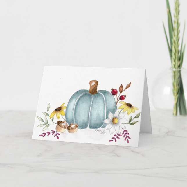 Bleu citrouille blanc Carte Thanksgiving (Devant)