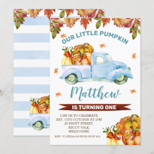 Bleu Citrouille Camion Invitation Anniversaire