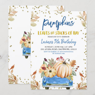 Bleu Citrouille Camion Invitation Anniversaire