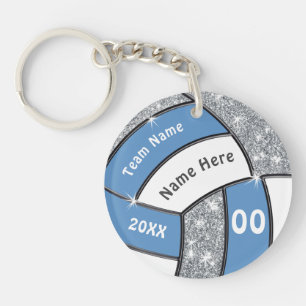 Bleu clair, Blanc, Argent, Porte - clés de volley-