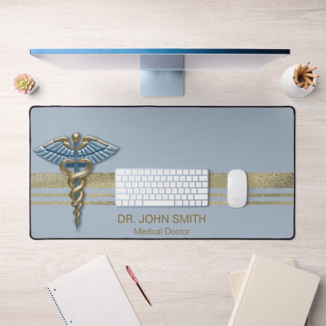 Bleu clair Caduceus Médicale Faux Gold Foil (Bureau 1)