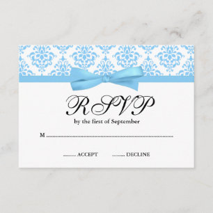 Bleu clair Damas ruban Bow RSVP